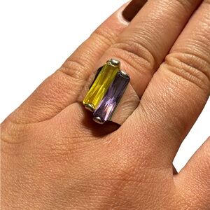Purple and yellow gem ring with a sliver band size 7